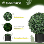 HOMCOM Set of 2 20.5" Artificial Ball Boxwood Topiary Trees with Pot, Indoor Fake Plants for Home Office & Living Room Decor