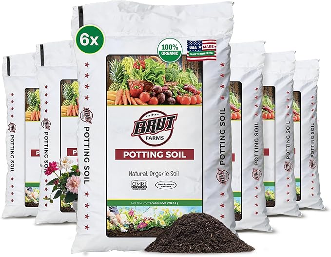 Brut Organic Potting Soil 1 CU FT – Premium Plant Soil with Organic Worm Castings, Trace Minerals & Perlite – Chemical-Free, Filler-Free – Ideal Potting Mix for Indoor & Outdoor Plants – Pack of 6