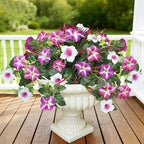 Artificial Flowers Plants for Outdoors, 6PCS UV Resistant Faux Flowers Outdoor Plants, Fake Petunias Silk Flowers for Garden Balcony Yard Porch Decor (White Red Lotus)