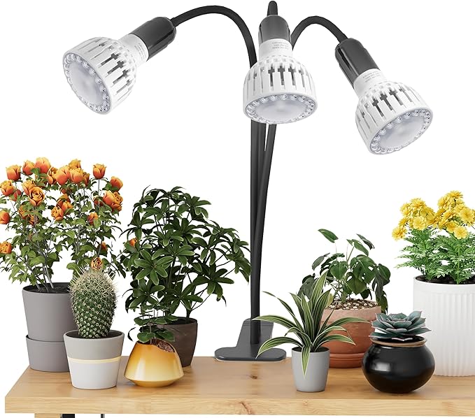 GooingTop Grow Light,24W (160Watts Equiv) 5000K White Full Spectrum LED Growing Lamp Clip on Desk for Indoor Plants,Bulbs Replaceable & Non-dimmable (Black, 240W)