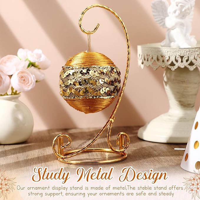 MorningRo 1 Pcs Ornament Display Stand 7.5" Height Ornament Stand Holder Ornaments Hanger Terrarium Bracket Air Plant Holder Hanging Hook for Christmas Home Party Wedding Decoration(Gold)
