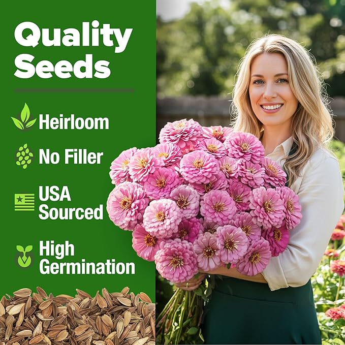 HOME GROWN Pink Zinnia Seeds – 4500 Luminosa Zinnias, Easy to Grow Annual Flower Seeds for Planting Outdoors for 2026, Fast Blooming, Heat Tolerant Herb Seed Garden Companion (Zinnia elegans)