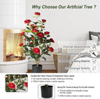 Artificial Camellia Tree 2 Pack - Realistic Camellia Plants in Pot with Red Flowers, Lifelike Faux Greenery for Living Room, Patio, or Wedding, Red