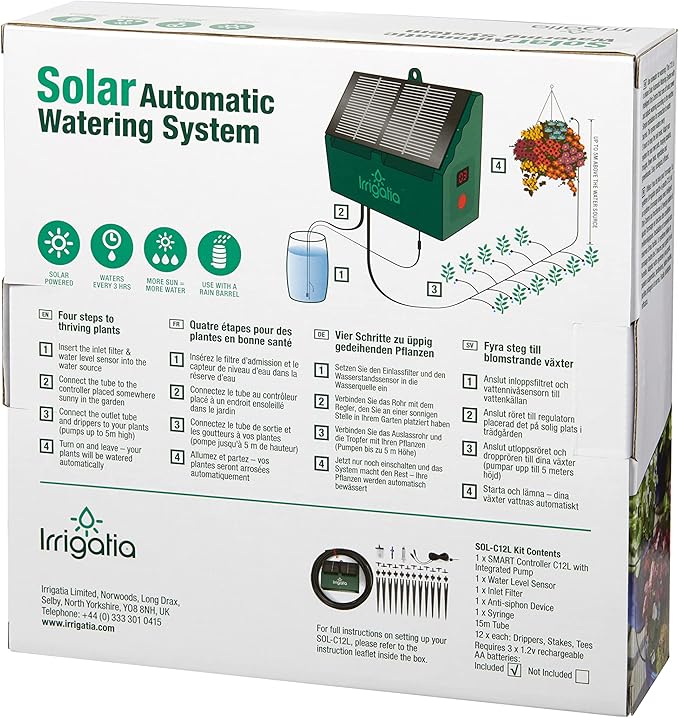 Bosmere Irrigatia Sol-C12 Solar Automatic Watering System for Water Barrels, green