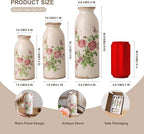 Vintage Vase Set of 3, Ceramic Vintage Flower Vases, Decorative Home Decor Retro Floral Vase Rustic Farmhouse Decor for Table Bookshelf Mantel Kitchen Living Room Office - Pink Flower
