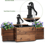 OIPRTGFJ Outdoor Water Fountain,Floor Wooden Rectangular Pump Old-Fashioned Fountain with Flower Box,Electric Decorative Hand Pump, Outdoor Water Feature for Garden Patio Backyard