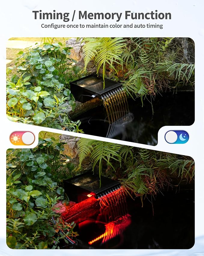 POPOSOAP 12Inch Pond Waterfall Spillway with RGB LED Lights & APP/Remote Control, 660GPH 40W Pond Spillway with 304 Stainless Steel & 9.8FT Tube for Ponds Garden Landscape Water Features-P43DS