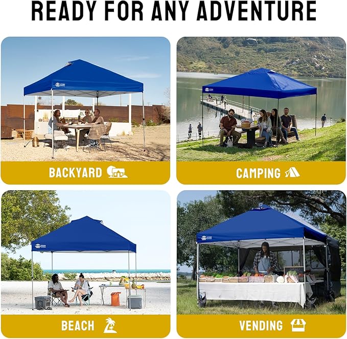 CROWN SHADES 10x10 Pop Up Canopy - Beach Tent with One Push Setup - Easy Outdoor Sun Shade for Events, Parties, Camping - Gazebo with STO-N-Go Cover Bag, Silver Coated Top, Navy Blue