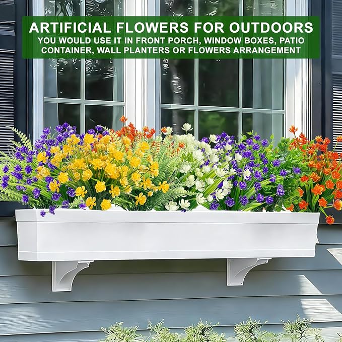 TURNMEON 20 Bundles Artificial Flowers for Outdoors, Spring Grass Camellia Fake Flowers Fern Plants Eucalyptus UV Resistant No Fade Greenery for Garden Porch Indoor Cemetery Summer Decor(Mix 6 Styles)