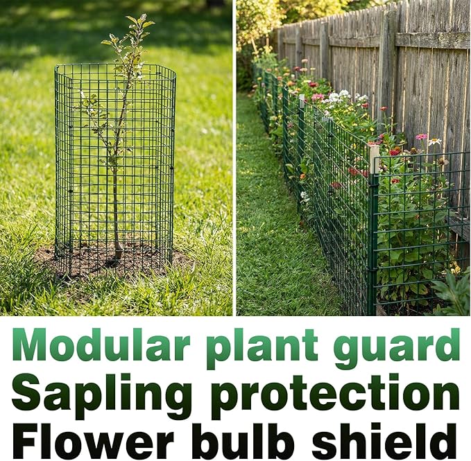 8 Pack Plant Protectors from Animals, 12"x16.5" Wire Garden Cloche for Squirrels Rabbits, Sturdy Metal Plant Cages with Zip Ties & Ground Stakes for Seedlings Flowers, 1" Mesh Gap