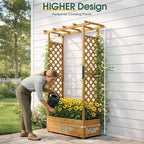 VINGLI 72 in Raised Garden Bed with Trellis & Hanging Roof, Wooden Elevated Planter Box with Drainage Holes for Outdoor Climbing Plants Vegetables Flowers, Patio Yard Balcony, Teak Color