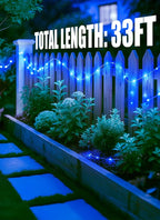 Minetom Solar String Lights for Outside, 33Ft 100 LED Outdoor Solar Fairy Lights, 8 Modes Balcony Lights for Tree Patio Christmas Party Decor (Blue and White)