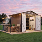 Aoxun 6x10 FT Outdoor Storage Shed Metal Lean-to Sheds with Gazebo,Lights,Open-Sided Pergola Garden Sheds with Lockable Doors,Sloped Roof,Windows, 2 in 1 Large Tool Shed for Patio,Backyard,Lawn