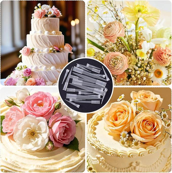 50 PCS Clear Floral Water Tubes, 3 Sizes Plastic Flower Stems Water Tubes, Pointed End Floral Vials Posy Picks for DIY Cake Decoration Flower Arrangement Bouquets