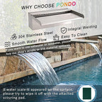 12'' APP Control Pool Waterfall with RGB LED Lights, Stainless Steel Pond Fountain Set for Outdoor Decorations, Patio Waterfall Spillway Kit w/16 Color Changing, Easy Install