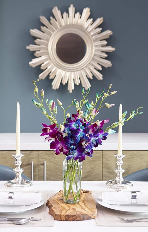 KaBloom - Bouquet of Blue and Purple Orchids with Vase - Fresh Flowers for Birthday, Valentine's & Mother's Day