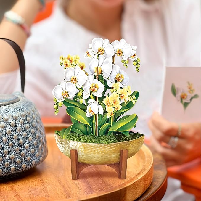 Freshcut Paper Pop Up Cards, Mini Serenity Orchid, 6 Inch Mini Sized Paper House Plants 3D Popup Greeting Card, Birthday Card, Get Well Gifts, Blank Notecard & Envelope