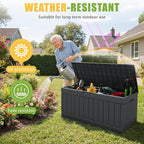 Greesum Outdoor Storage Box 82 Gallon Storage Bin with Lid for Patio Furniture, Garden Tools, Pool Supplies, Waterproof and UV Resistant, Lockable, Gray