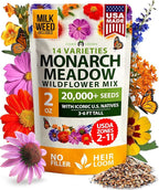 HOME GROWN Premium Monarch Butterfly Wildflower Seeds Mix (2oz) - 20000+ Non-GMO Milkweed Seeds for Monarch Butterflies - Perennial Wildflowers - Bulk Flower Seeds for Pollinator Gardens