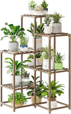 Bamworld Plant Stand Indoor Plant Shelf Outdoor Corner Wood Plant Table 7 Pots Flower Stands for Living Room Plant Rack Indoor for Multiple Plants Patio Balcony Garden Decor