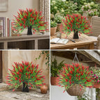 22 Pcs Artificial Outdoor Flowers Fake Outdoor Plants Monkey Grass with Red Flowers for Pot Decor for Window Garden Patio Hanging Planter Pathway Front Porch (22, Red)