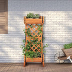 S AFSTAR Raised Garden Bed with Trellis, Outdoor Wood Garden Planter W/ 2-Tier Round Planter Box & Trellis for Vine Climbing Plants Growing, Vertical Plant Container for Garden Patio Balcony, Orange