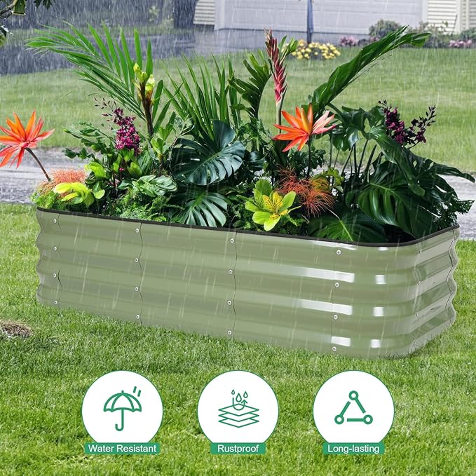 1MORE Raised Garden Bed -4X2X1 Galvanized Planter Box for Outdoor Gardening,3 in 1 Modular Raised Bed Kit with Protective Tape, Gloves for Herb，Ideal for Vegetables and Plants.Green-1Pack