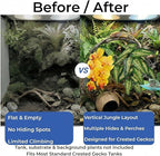 Crested Gecko Terrarium Decor Kit - 5PCS Rainforest Tank Accessories with Coconut Hide, Climbing Vines, Leaf Platform & Artificial Plants - Habitat Enrichment for Humidity & Hiding (Yellow)
