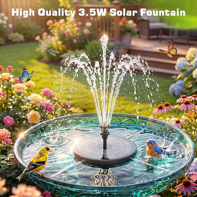 AISITIN 3.5W Solar Fountain Pump Built-in 1500mAh Battery, Bird Bath Fountain with 6 Nozzles, Solar Floating Water Pump for Bird Bath, Fish Tank, Pond, Pool, Garden and Outdoor