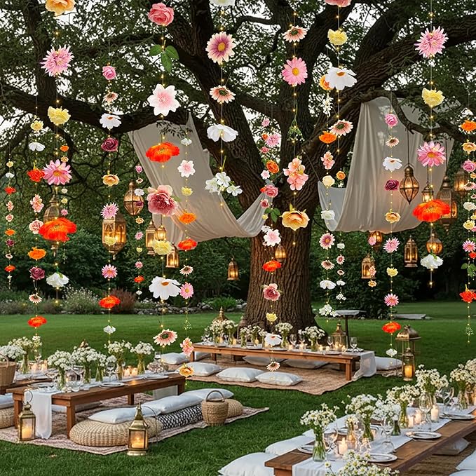 Suncalla 6 Pcs 35.4ft Hanging Flowers Garlands Backdrop Lighted Floating Fake Wildflower Vines LED Floral Garland Ceiling for Spring Wedding Bridal Shower Birthday Graduation Party (Vivid,Multicolor)