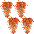 TURNMEON 4 Pcs Artificial Hanging Fall Flowers Fall Decorations, Fake Mums for Outdoors UV Resistant Hanging Plants Faux Silk Daisy Flowers for Autumn Decor Home Indoor Outside Gardens Porch (Orange)