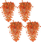 TURNMEON 4 Pcs Artificial Hanging Fall Flowers Fall Decorations, Fake Mums for Outdoors UV Resistant Hanging Plants Faux Silk Daisy Flowers for Autumn Decor Home Indoor Outside Gardens Porch (Orange)