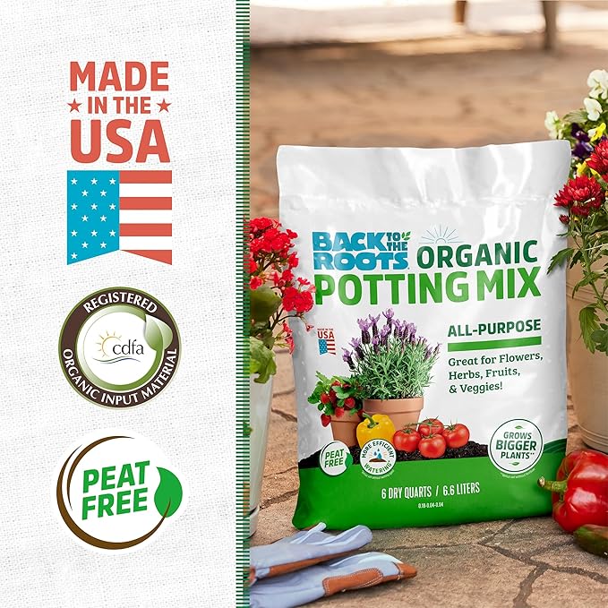 Back to The Roots 100% Organic Potting Mix (6 Quart) Premium Blend Made in The USA