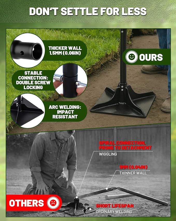 Steel Tamper Tool, 8''x8'' Heavy Duty Hand Tamper for Soil Compaction, 48" Adjustable Handle with Non-Slip Grip, Ground Dirt Tamper for Landscaping, Patio, Asphalt Repair with Gloves