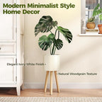 Bamworld Single Plant Holder for Indoor Plants Metal Planter Stand Wooden Leg White Plant Stand Indoor Flower Pot Stand 7in Plant Pot with Stand for Living Room Office Bedroom Decor Modern Home Decor Small