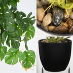 DILATATA Fake Plants Indoor 8 Inch Artificial Monstera Plant in Black Plastic Pot - Faux Potted Tropical Palm Plant for Home Aesthetic Decor Living Room Shelf Office