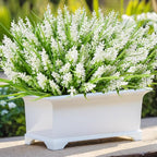 Kinisty 12 Bundles Outdoor Artificial Plants and Flowers, UV Resistant Faux Monkey Grass with Lavender and Fake Plastic Greenery for Spring Summer Outside Planter Porch Garden Decor, White