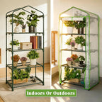 Mini Greenhouse for Indoor Outdoor, Small Plants Green House with 4 Tier Shelves, Portable Plastic Greenhouses with Durable PE Cover for Garden Backyard Patio Balcony Porch (White)