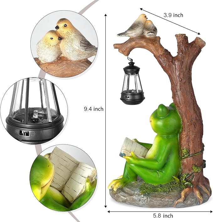 WENYLE Solar Garden Outdoor Statues Frog with Tree Solar Lantern, Lawn Decor Frog Figurine for Patio Balcony Yard, Yard Unique Christmas Birthdays Gift for Mom Grandma