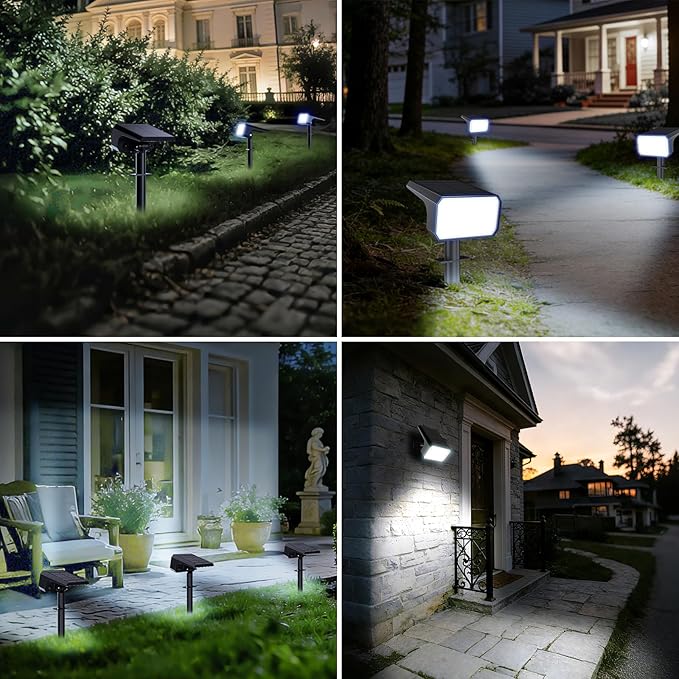 Fabrito 4 Pack Solar Spot Lights Outdoor Waterproof IP67, [108 LEDs, 4 Modes] Dusk to Dawn Spotlights with 1500mAh Battery for All Night, Landscape Lights for Tree, Yard, Pool, Pathway, Cool White