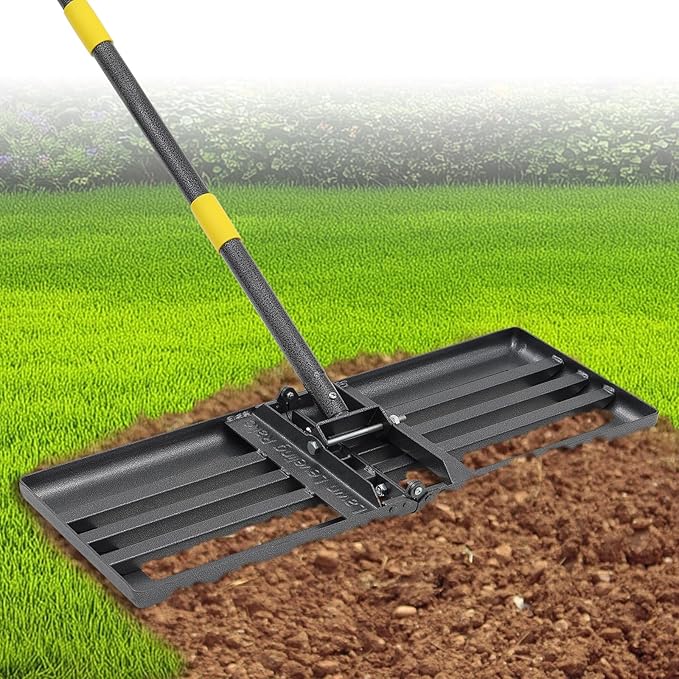 Heavy Duty Lawn Leveling Rake 30x10 with 72" Adjustable Handle - Commercial Grade Landscape Grading Tool, Foldable Yard Leveler for Soil Sand & Topdressing | Stainless Steel + Ergonomic Design