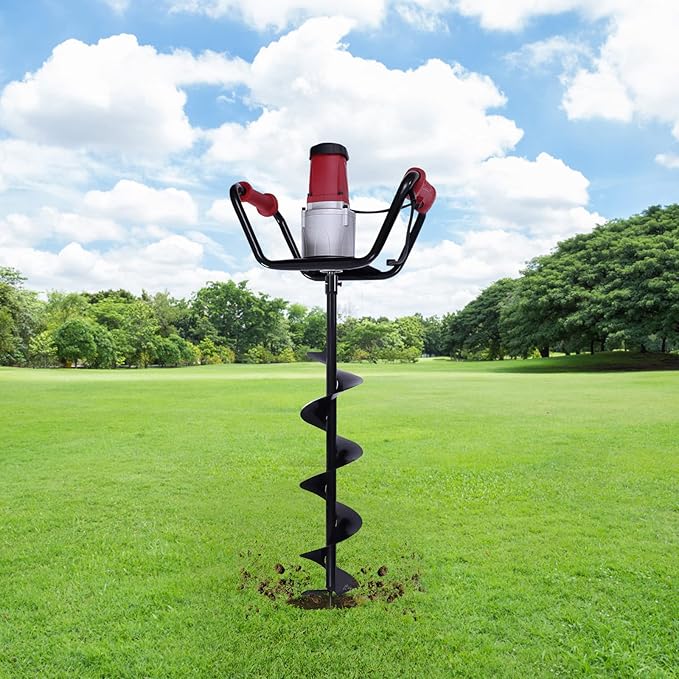 1500W Electric Post Hole Digger with 6-inch Auger Bit & Extension Rod, 1.6HP Pure Copper Motor Earth Auger Post Hole Digger for Fence Post Digging, Tree Planting, 190-200 RPM High Rotational Speed