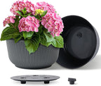 T4U 12 Inch Self Watering Pots for Indoor Plants, 2 Pack Large Plant Pots, Self Watering Planter for Indoor Plants, Durable Plastic Pots (2 Pack,12", Gray)
