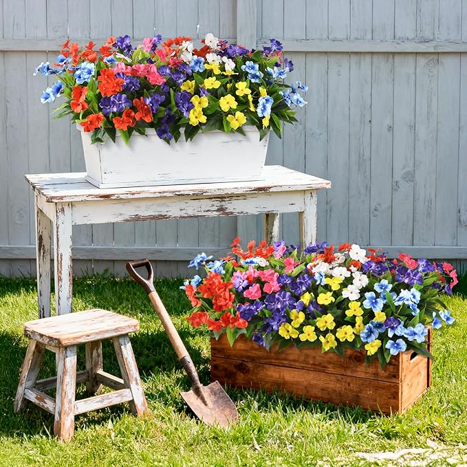 Hommyea Artificial Fake Flowers for Outdoor, 6 Bundles UV Resistant Faux Plants Decoration Silk Flowers No Fade Plastic Flowers for Outside Planters Home Porch Patio Yard Garden Decor