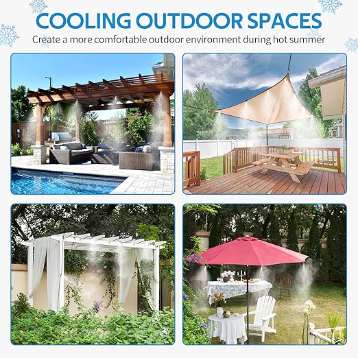 HOMENOTE Misting Cooling System, 98FT(30M) Pre-Assembled Kit with 27 Brass Nozzles & 3/4" Brass Adapter, Cooling Mister for Patio, Backyard, Pets, Garden & Greenhouse