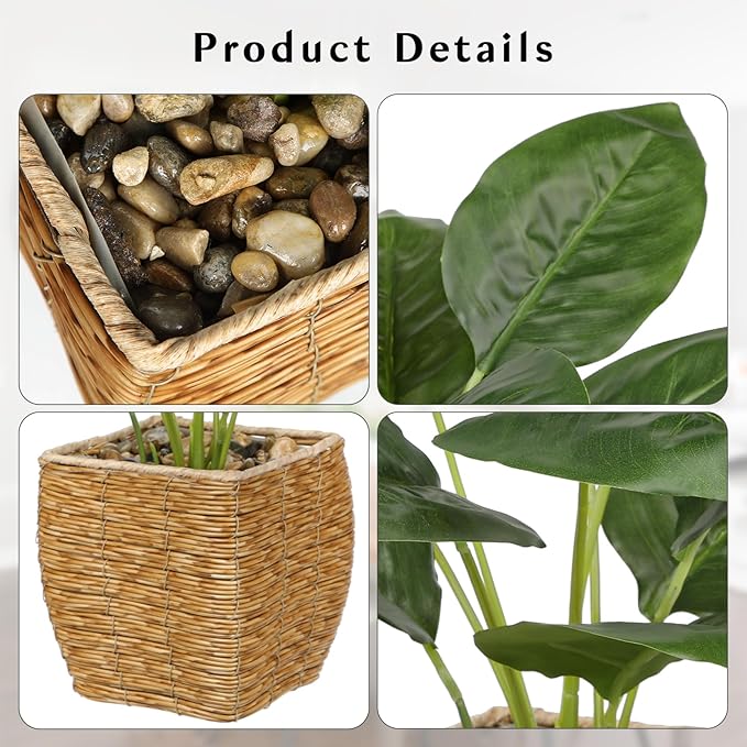 Briful Fake Plants Potted Fern Artificial Plants Indoor Realistic Greenery Faux Plants in Square Plastic Rattan Baskets for Home Decor Farmhouse Office Weddings