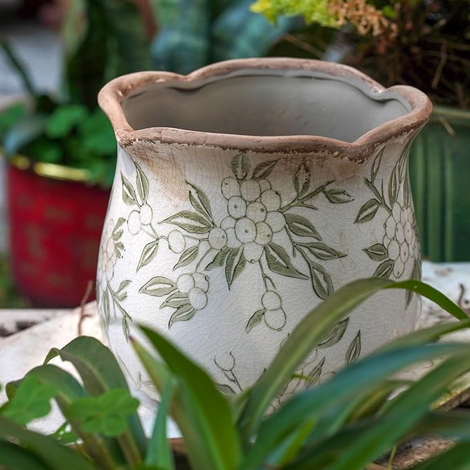 Dosayes Rustic Ceramic Planter, 6 Inch Tuscan Vintage Flower Pot with Drainage, Farmhouse Garden Pot for Indoor Plants, Kitchen & Garden Tuscan Decor, Plant Lover Gift (Light Green)