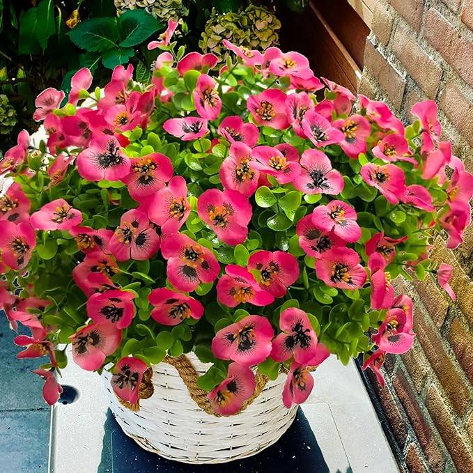 Artificial Flowers for Outdoors Fake Plants, 12pcs Fake Flowers Artificial Plants Outdoor UV Resistant,Silk Faux Flowers Shrubs Greenery Plants for Porch Garden Patio Window Box Decor
