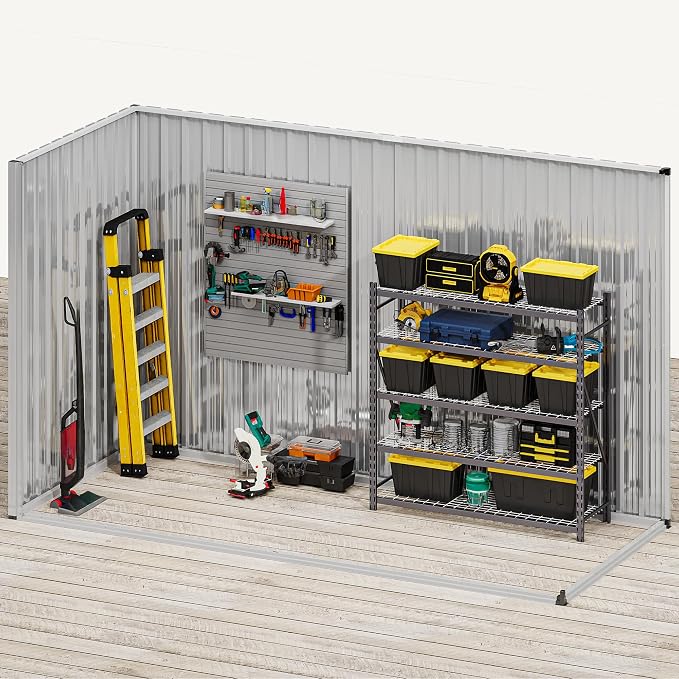 DWVO 9 x 4' Outdoor Storage Shed, Large Metal Tool Sheds, Heavy Duty Storage House with Lockable Doors & Air Vent for Backyard Patio Lawn to Store Bikes, Tools, Lawnmowers, Brown