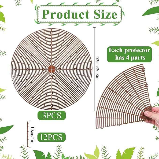 3 Packs Plant Pot Grid Cover Protectors from Animals,20.8 Inch Soil Protector Covers, Cuttable Flower Pot Grid with 12 Stakes, Keep Cats Out of Potted Plants
